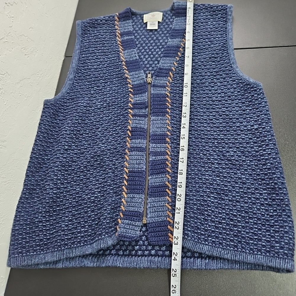 Vtg 90s Susan Bristol Sz Med Blue Sweater Vest Boho Faux Suede Zip Grannycore - Picture 10 of 10